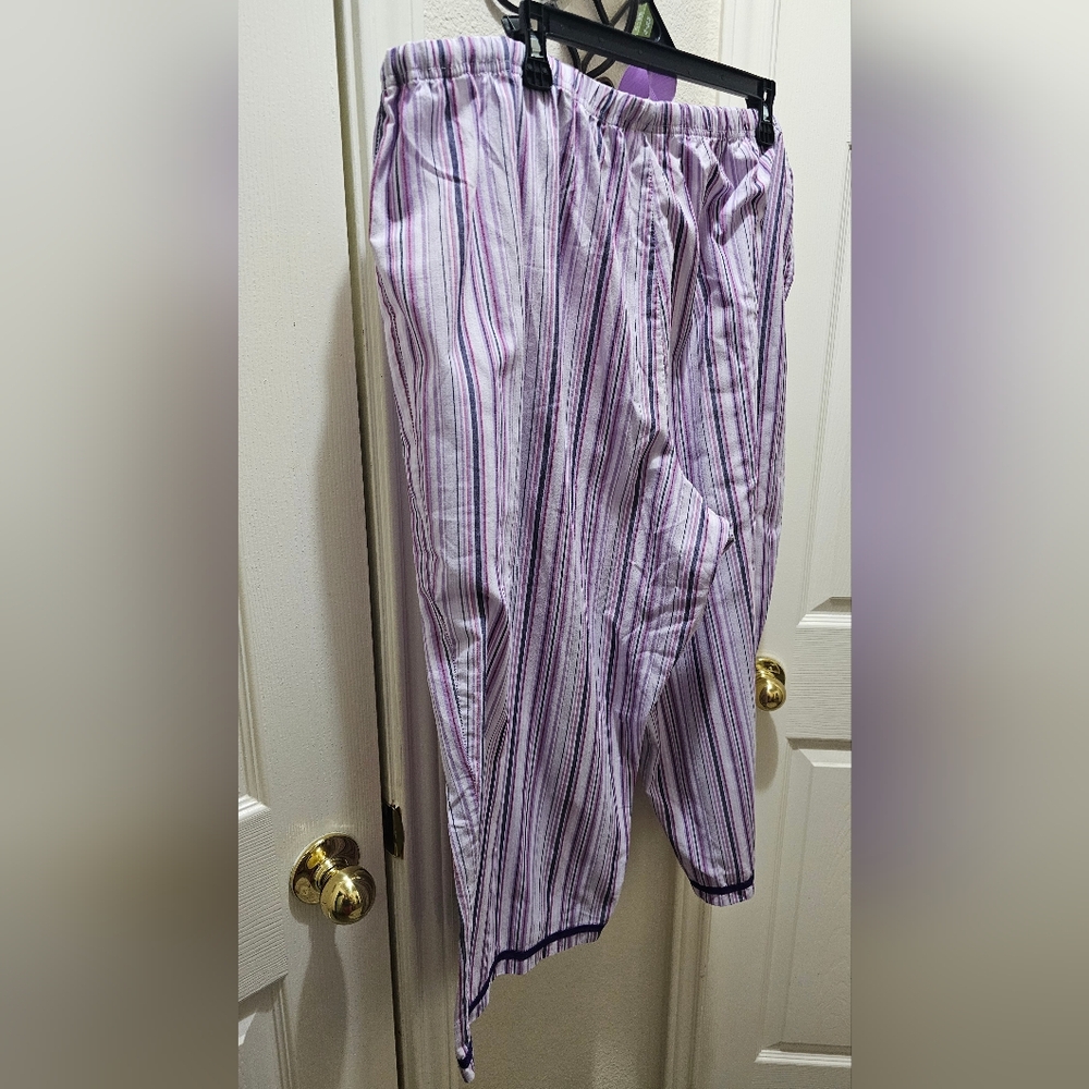 Womens 3X Purple Drawstring Striped Pajama Cropped Pants Cool Cotton Blend EUC - Picture 6 of 12